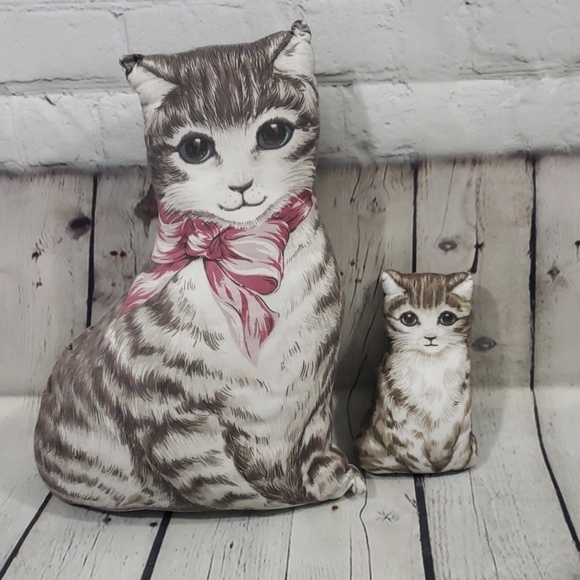 Vintage Other - SET OF 2 VINTAGE PLUSH CAT PILLOWS CAT LOVER